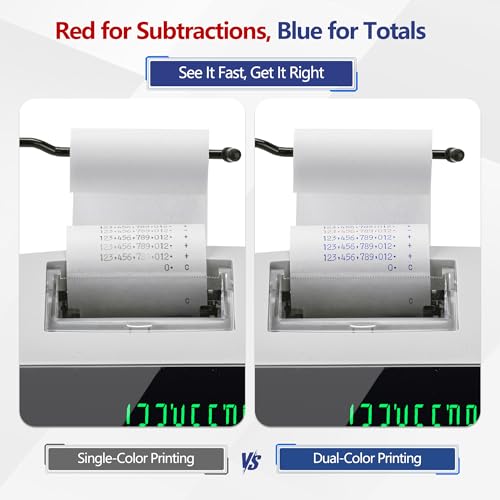 VUSIGN 12-Digit Desktop Printing Calculator with Tape Print Out, Adding Machine with Fluorescent Display, 10 Key Calculator with Clock and Calendar, Accounting Business Finance