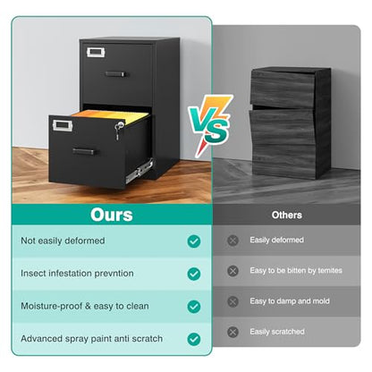 2 Drawer File Cabinet with Lock,Narrow Vertical Filing Cabinet,Under Desk File Cabinets,Black Metal File Cabinets for Home Office,Fit Letter/A4/Legal Size File, Easy Assembly - color: Black, style: 2 Drawer