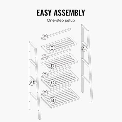 VEVOR 4-Tier Bamboo Ladder Shelf, Trapezoid Open Bookcase, Display Storage Rack Organizer, Freestanding Flower Plant Stand, Ladder Bookshelf Ideal for Bathroom, Bedroom, Office, Study, Natural - style: 4-Tier