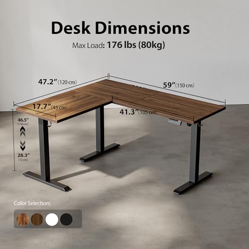 Agilestic L Shaped Standing Desk Adjustable Height, 59 Inch, Dark Walnut - color: Dark Walnut, size: 59 x 48 Inch