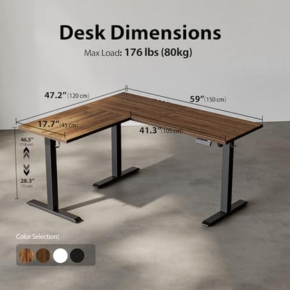 Agilestic L Shaped Standing Desk Adjustable Height, 59 Inch, Dark Walnut - color: Dark Walnut, size: 59 x 48 Inch