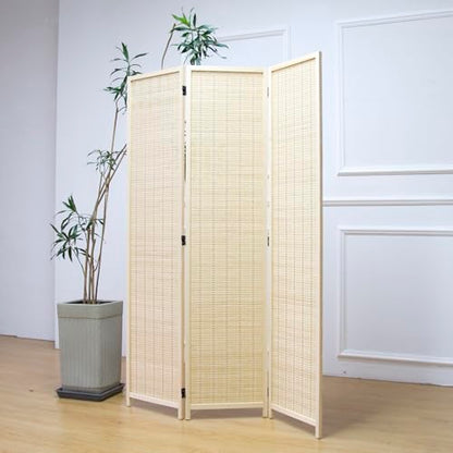 3 Panel Room Divider and Folding Panel Screen,Bamboo Panel Divider Screen for Room Separation,Beige,67" H x 46" W - color: Beige, size: 3 Panel