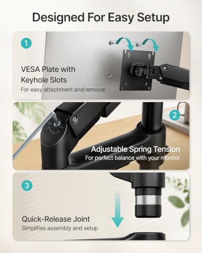 Single Monitor Arm for 17-32 Inch Screens, Holds up to19.8 lbs | Desk Monitor Mount with Clamp and Grommet Base,Gas Spring Monitor Stand,Full Motion Monitor Arms for Home Office - style: Single Monitor Arm