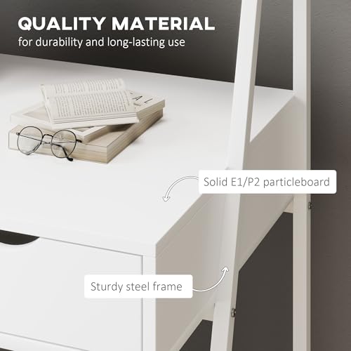 HOMCOM Home Office Desk with A Frame for Small Spaces, White | Computer Desk, Writing Table, with Drawer, Storage Shelves - color: White