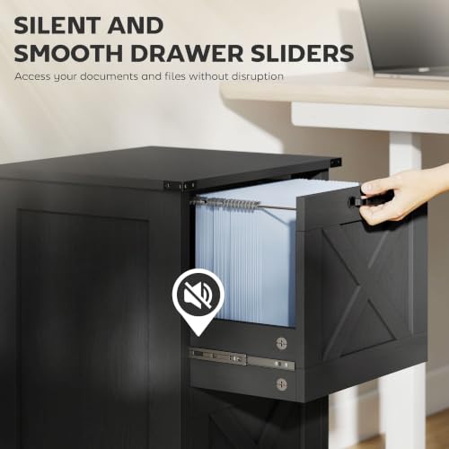 HOMCOM 2 Drawer Vertical File Cabinet, Silent Slides, Distressed Black - color: Distressed Black
