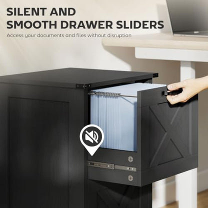 HOMCOM 2 Drawer Vertical File Cabinet, Silent Slides, Distressed Black - color: Distressed Black