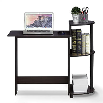Furinno Compact 29-Inch Wide Computer Desk with 3 Side Shelves, Dark Mocha - color: Dark Mocha, size: 28.5-in with 3 Rounded Shelves