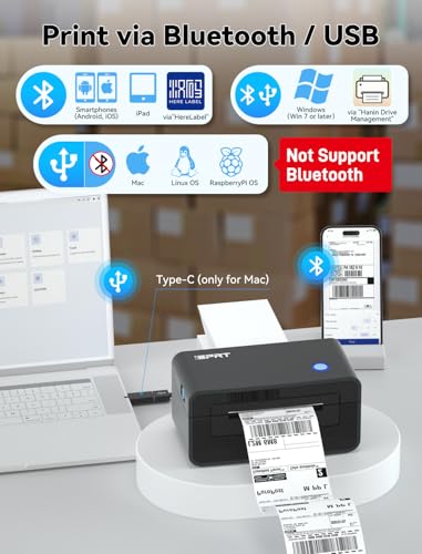 iDPRT Bluetooth Thermal Shipping Label Printer for Phone, 4x6, Supports Windows/Mac/iOS/Android, Ideal for Small Business and Shipping Packages (Renewed)
