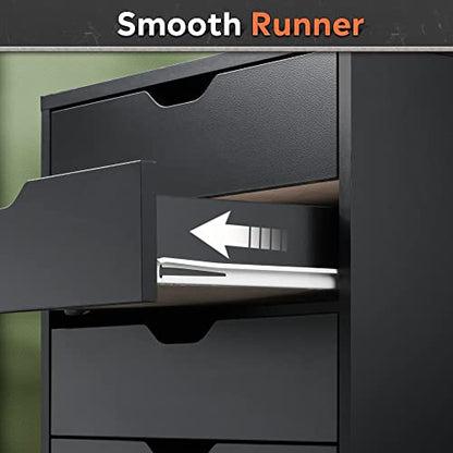 DEVAISE 7-Drawer Office File Cabinets, Mobile Craft Storage Cabinet, Black - color: Black, size: 15.7"D x 18.7"W x 34.5"H