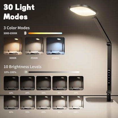LED Desk Lamp for Home Office, Soft Edge-lit Design - Modern Style | Eye-Caring Diffused Light, Professional Computer Light for Reading, Crafts & Zoom, Dimmable with 30 Modes, Memory & Timer - color: Black