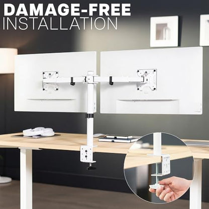 VIVO Dual LCD LED 21 to 32 inch Monitor Desk Mount, Heavy Duty, Adjustable Telescoping Arms, Flush Wall Setup, Fits 2 Screens, White, STAND-V002EW - color: White, size: 21" to 32"