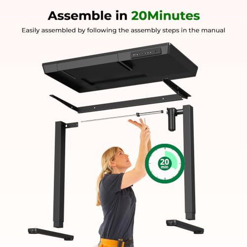 35" Electric Standing Desk with Drawer, 4 Lockable Wheels - color: Black Wood-top, size: 35"