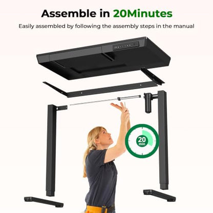 35" Electric Standing Desk with Drawer, 4 Lockable Wheels - color: Black Wood-top, size: 35"
