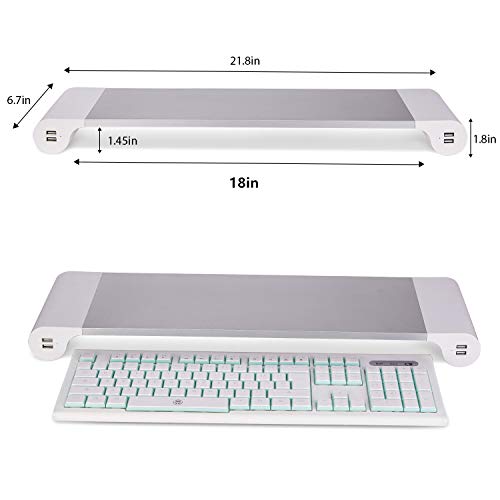 PG Silver Monitor Stand Riser with 4-Port USB Charging ports, Convenient keyboard organiser,Desktop Organizer for Computer, Laptop, TV, Printer - Ergonomic Keyboard Tray & Storage Shelf.