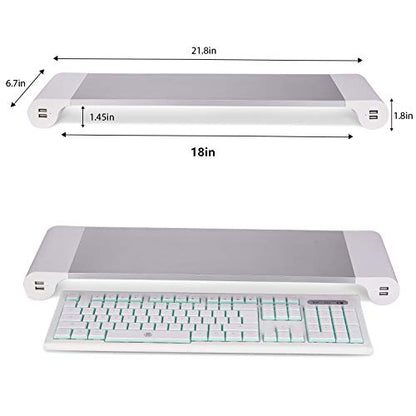 PG Silver Monitor Stand Riser with 4-Port USB Charging ports, Convenient keyboard organiser,Desktop Organizer for Computer, Laptop, TV, Printer - Ergonomic Keyboard Tray & Storage Shelf.