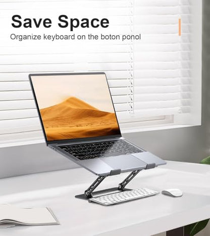 Aoviho Adjustable Laptop Stand for Desk, Portable Laptop Stand Holder and Riser, Foldable Aluminum Notebook Computer Stand for MacBook Air Pro HP Lenovo Dell Samsung Chromebook, 10-15.6 inch, Black - color: Black
