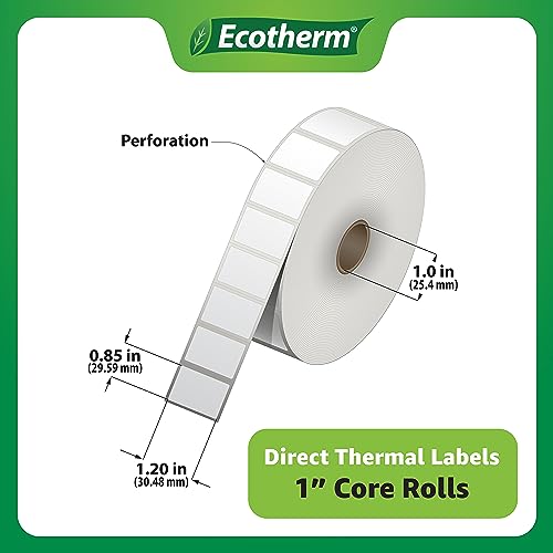 1.2" x .85" Thermal Labels | 6 Rolls | 16260 Labels | fits Zebra, Godex, Arkscan, iDPRT, Offnova Thermal Label Printers and More | Blank White Adhesive Stickers by Ecotherm - size: 1.2 x .85 - 16260 Labels