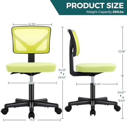 DUMOS Armless Desk Chairs, Small Home Office Mesh Chairs | Ergonomic Adjustable Mid Back, Swivel Rolling Task, Computer Work Vanity Small Spaces, Bright Green - color: Bright Green, size: 1pc