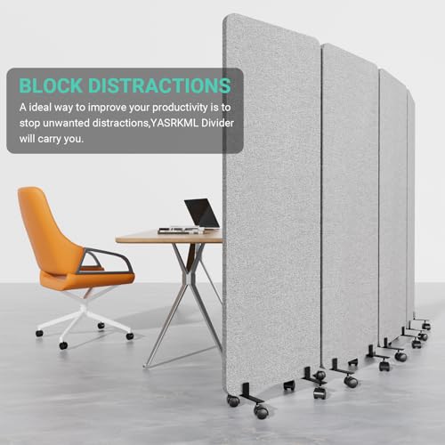 4 Panel Soundproof Room Divider, Portable Acoustic Office Divider | Acoustic Soundproof,Smooth Rolling Wheels,Large 66" x 95",Portable Wall Divider,Office Partitions for Sound Proofing - color: Grey, size: 4 Panel-95"Wide