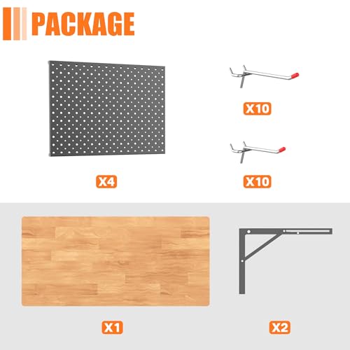 TORACK Heavy Duty Wall Mounted Folding Workbench with Pegboard Kit | Space-Saving Collapsible Wall Table/Desk with Tools Pegboard for Garage, Workshop, Holds up to 150 lbs, Size: 31.5x15.75 in - size: 31.5x15.75in tabletop