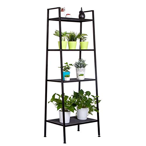 Ladder Bookshelf, 4-Tier Metal Shelf Open Bookcase Freestanding Bathroom Storage Rack Plant Stand for Living Room, Bedroom, Office, Easy Assembl (Black3) - color: Black3
