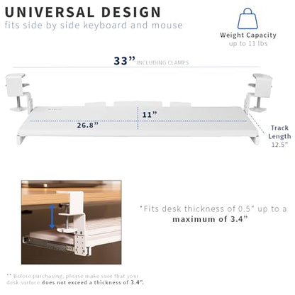 VIVO White Clamp-on 27 x 11 in Adjustable Keyboard Tray, MOUNT-KB05HW - color: White, size: 27" fixed width