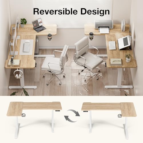 Acrolix L Shaped Electric Standing Desk, 51x31.5 Inch Reversible, Oak - color: Oak, size: 51