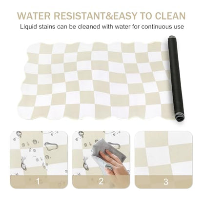 L-SPOUTTO Beige Checkered Mouse Pad,Scalloped Desk Mat XXL Gaming Mousepad | Geometric Large 35.4x15.7in Non-Slip Rubber Base Keyboard Pad Waterproof Desktop Mat for Laptop Computer Game Home Office - color: Beige Checkered