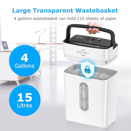 BONSEN 8-Sheet Cross Cut Paper Shredder for Home, P-4 Security Level, White - color: White, size: 8-Sheet Cross Cut