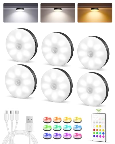 EZVALO RGB Under Cabinet Puck Lights with Remote, Motion Sensor Lights - color: Black