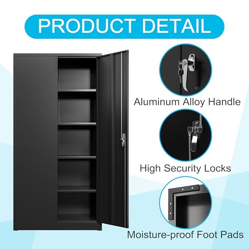 Black Iron Metal Lockable Storage Cabinet - Durable Home Office Garage Organizer for TV & Slim Storage - Secure Sideboard Locking Filing Pantry Tall Bathroom Floor Storage Cabinet with Lock - size: 31.48'' Black