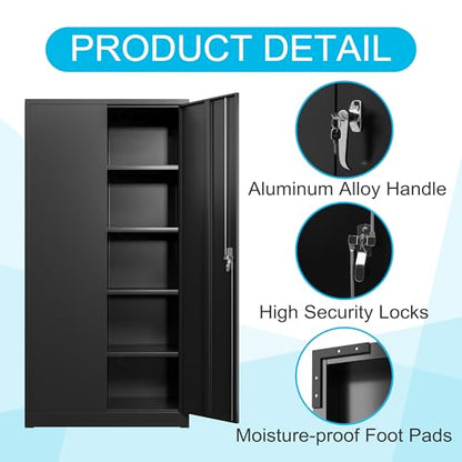 Black Iron Metal Lockable Storage Cabinet - Durable Home Office Garage Organizer for TV & Slim Storage - Secure Sideboard Locking Filing Pantry Tall Bathroom Floor Storage Cabinet with Lock - size: 31.48'' Black