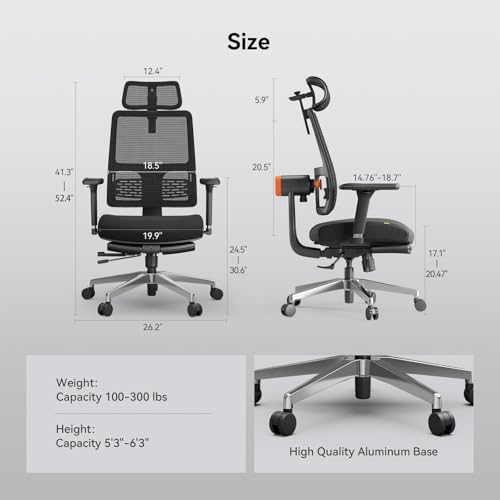 Newtral Ergonomic Office Chair - Home Office Desk Chair with Adaptive Lumbar Support, with Footrest, 4D Armrest, Adjustable Seat Depth & Height - color: Black, size: 5D Headrest +Laptop Tray