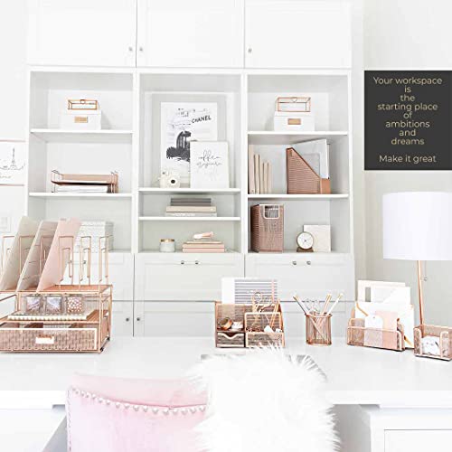 BLU MONACO Rose Gold Mesh Metal Desk Organizer with Drawer – 6 Compartments for Office Supplies & Accessories - color: Rose Gold