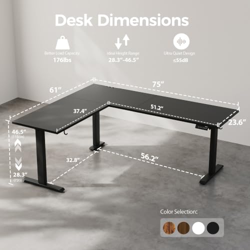 Agilestic L Shaped Electric Standing Desk Adjustable Height, 75 Inch, Black - color: Black, size: 75 x 61 Inch
