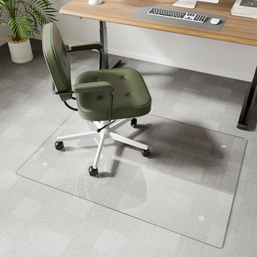 Koonmi Glass Chair Mat for Carpet, 32"x46" Thick Office Chair Mat | Tempered Glass Chair Mats with Round and Polished Edges, Smooth Rolling for Carpet Floor Protection, Scratch-Resistant - color: Transparent, size: 32"x46"
