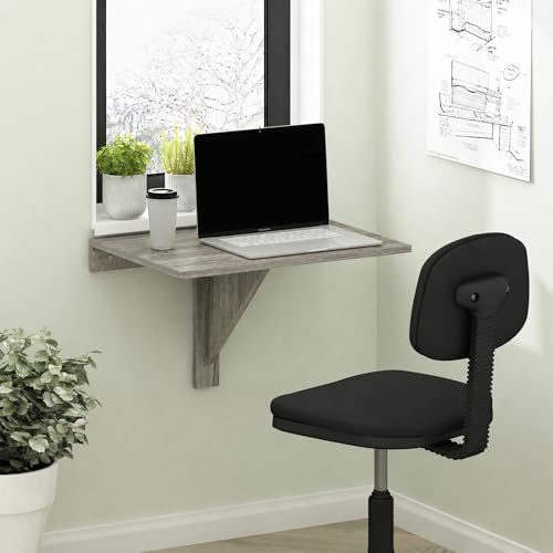 Furinno Hermite Grey Folding Table, Wall Mount Floating Table, 23.6 x 30.4 x 17.3, Easy Assembly, for Living Room, Office, Bedroom, Apartment, Grey Oak - color: Grey Oak