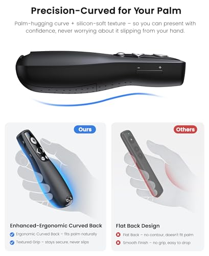 Presentation Clicker with USB-A & USB-C Receiver, 2.4GHz Wireless Presenter Remote with Volume Control & Red Light Pointer, Clicker for PowerPoint Slides Slide Advancer for Mac Computer, Plug & Play - color: Black