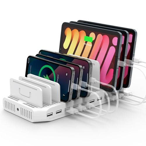 Alxum 10 Port Charging Station, Fast USB Charging Dock for Multiple Device - color: White, size: 60W-10 USB A
