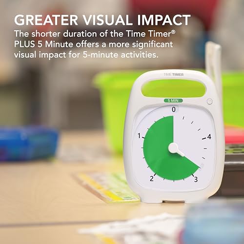 TIME TIMER PLUS 5 Minute Desk Visual Timer - Countdown Timer with Portable Handle for Classroom, Office, Homeschooling, Study Tool with Silent Operation (White) - style: 5 Minutes