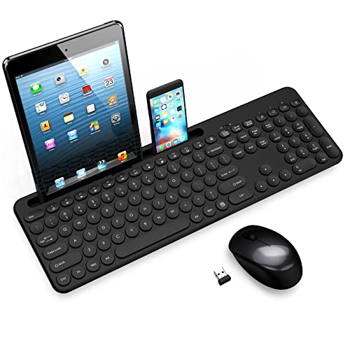 LeadsaiL Wireless Keyboard and Mouse, Full-Sized Ergonomic Computer Keyboard with Phone Tablet Holder, 2.4GHz Silent Cordless Keyboard Mouse Set for Windows Laptop, PC, Desktop - Black - color: Black