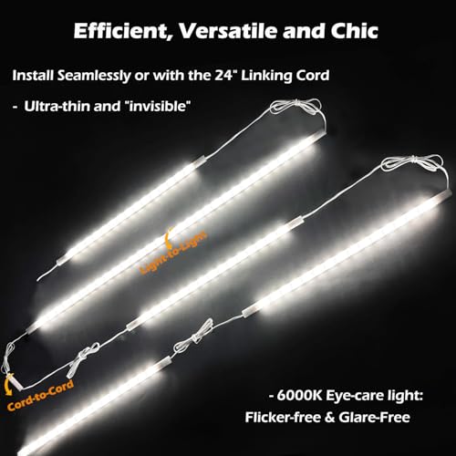 Cefrank 6-Pack Linkable Under Cabinet Lighting, 12" LED Shelf Light Bars - color: White