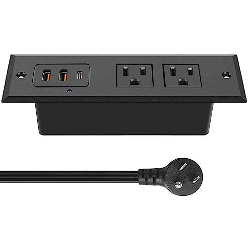 CCCEI Recessed Power Strip with 45 W USB C Port, Fast Charging USB A Port Desk Outlet, Furniture Hidden Charging Station for Side Table, End Table, with 10 FT 45 Degree Flat Plug Extension Cord. - color: 45W_Black, size: 10ft