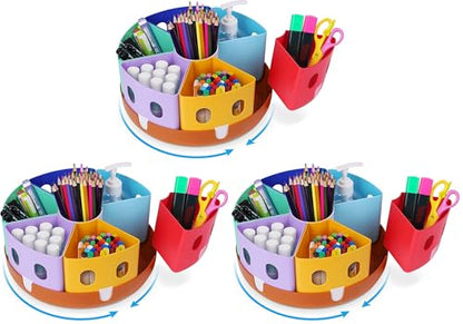 GAMENOTE Rotating Art Supplies Organizer - Lazy Susan Office School Supply for Kids Desk Organization and Storage Homeschool Craft Caddy Classroom Organization (Large) (Pack of 3) - size: Large, 11"d x 5"h (Pack of 3)