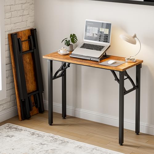 Small Folding Computer Desk – Portable 35.8 Inch Foldable Laptop Table, Collapsible and Compact for Easy Storage and Fast Setup, Lightweight for Small Spaces, Craft and Study Use, Rustic Brown - color: Rustic Brown, size: 35.8 X 15.7 Inch, style: NO Power