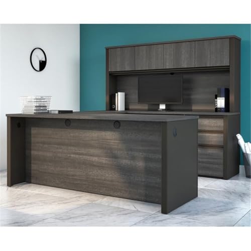 Atlin Designs 6 Piece U-Shaped Computer Desk with Hutch, Bark Gray and Slate Finish, Commercial Grade Particle Board, 66.8" H x 71.1" W x 92.6" D, Reversible Office Workstation with Storage