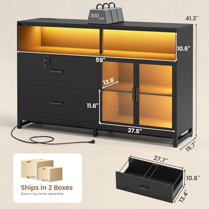 SEDETA 59" Filing Cabinet with Lock Drawers fits Legal Size for Home Office - color: Black, size: 59"