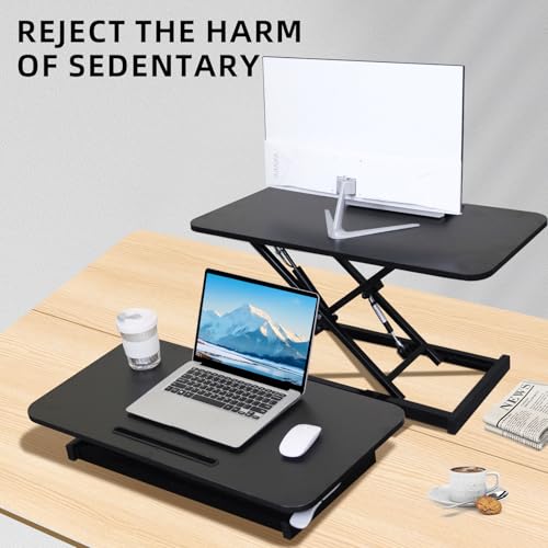 32" Standing Desk Converter, Height Adjustable Sit to Stand Up Desk Workstation, Dual Monitor Desk Riser with Keyboard Tray Riser Laptop for Home Office (Black 1)