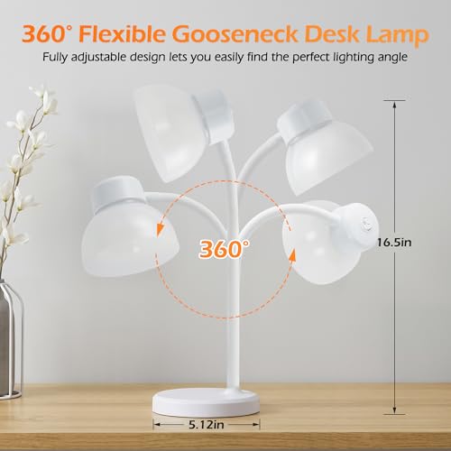 Desk Lamps for Home Office,Small LED Reading Lamp,5000K Eye-Care Desk Light | Desk Lamps for College Dorm, Kids Study Table, Bedroom , Flexible Gooseneck, Compact Small Table Lamp, Space-Saving Design - color: White
