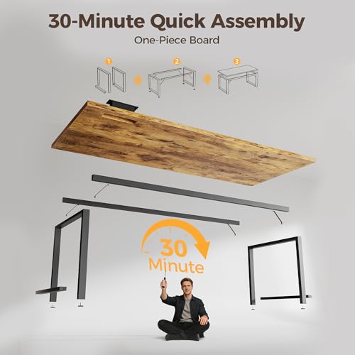 Mericonia 54 Inch Computer Desk with Power Outlets, 1.2" Thick Office Table - color: Brown, size: 54",1.2"T